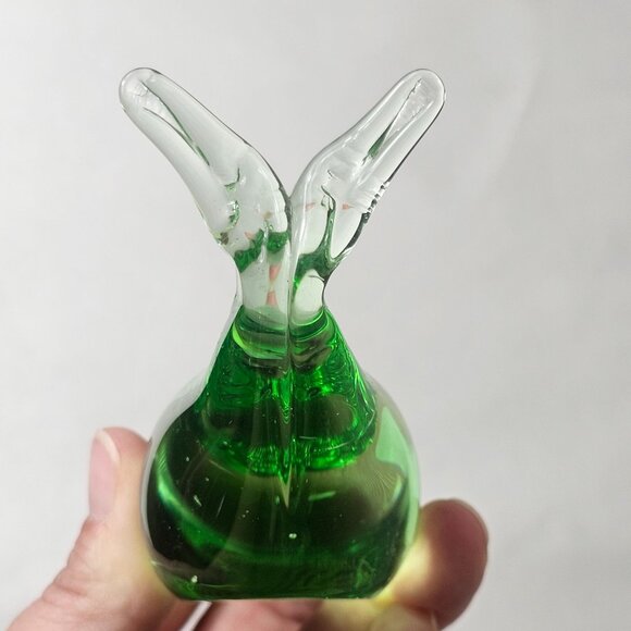 Handcrafted Green Art Glass Whale Figurine Paperweight Home Desk Decor - Picture 3 of 10